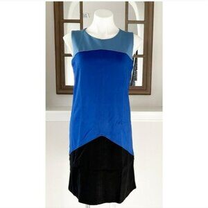 Tahari Sheath Dress Color Block Blue Black Stretch NWOT 12